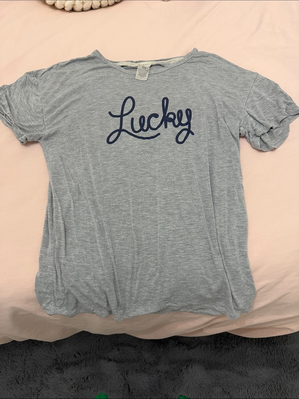 Lucky Brand Women's Light Gray 'Lucky' Graphic Tee Size Small Sleep Casual